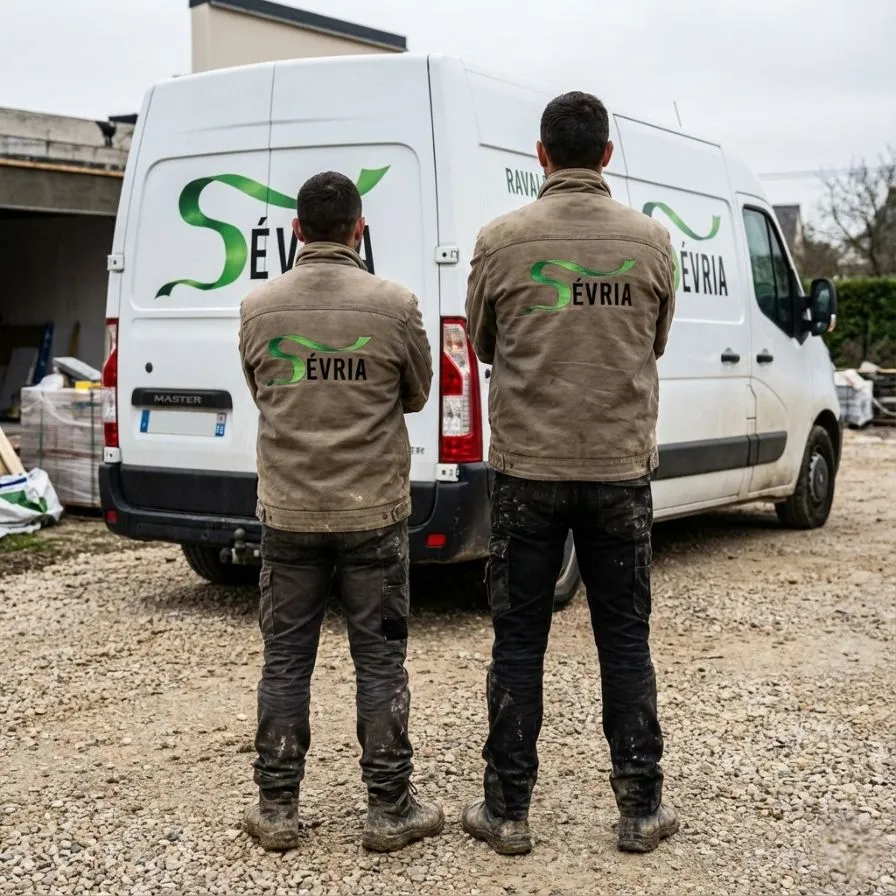 Équipe d'artisans façadiers Sévria en intervention sur chantier